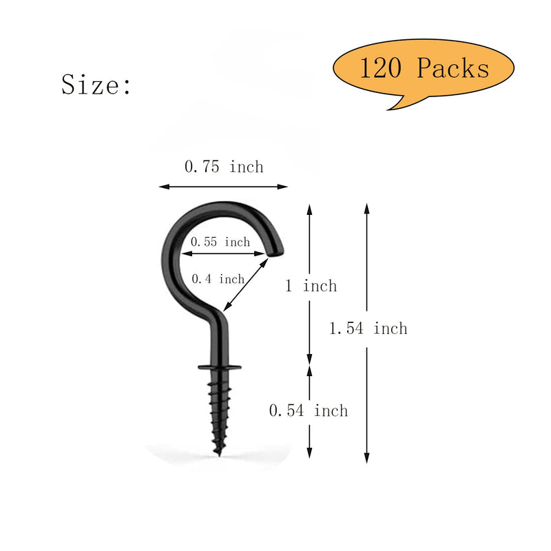 [Australia - AusPower] - Goiio 100pcs 1inch Ceiling Hooks, Black Zinc Plated Metal Screw-in Cup Hooks 