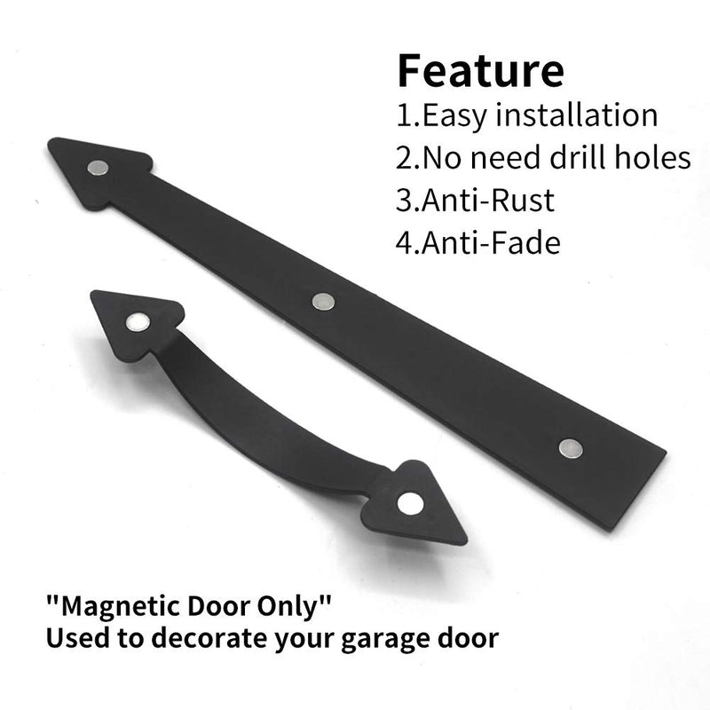[Australia - AusPower] - skysen Magnetic Garage Door Decorative Faux Hinges Handles Accents Hardware Kit Black(cxckls-2 Pack) 