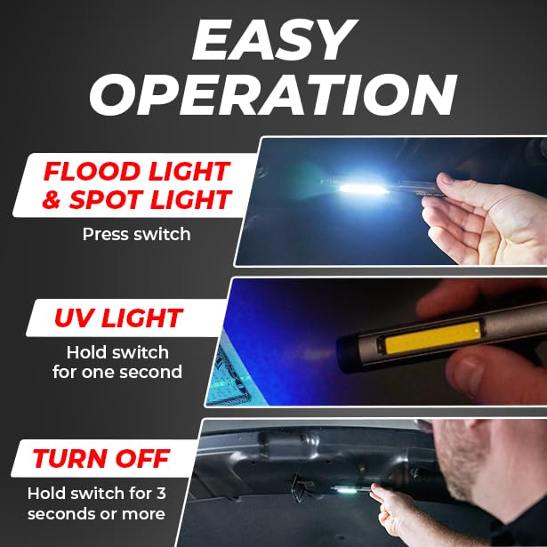 [Australia - AusPower] - Gearlight Rechargeable 3-1 LED COB Work Light with Magnetic Back - This Handheld Flashlight has 3 Modes a Pen Light, Flood Light, and 365nm UV Light - Compact Stocking Stuffer Christmas Gift for Men 
