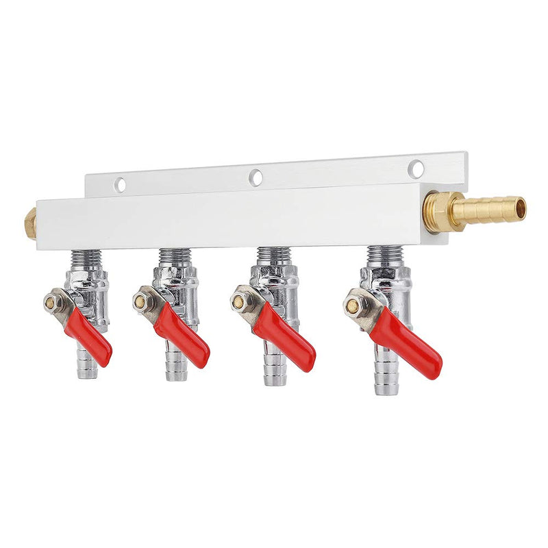 [Australia - AusPower] - FERRODAY 4 Way Gas Manifold 5/16" Barbed Integrated Check Valves CO2 Distributor Independent Shut Off CO2 Manifold Gas Distributor for Home Brew Beer Brew - 1 Gas Manifold + 5 Hose Clamps 
