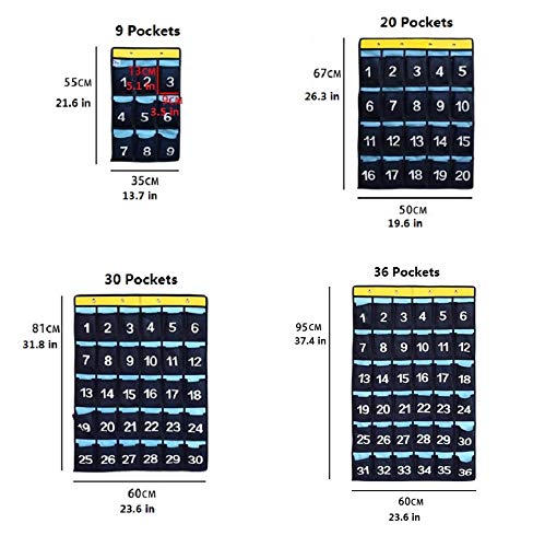 [Australia - AusPower] - ANIZER Numbered Pocket Chart Over Door Hanging Classroom Organizer for Cell Phones Calculators Holders Blue (30 Pockets) 30 Pockets 