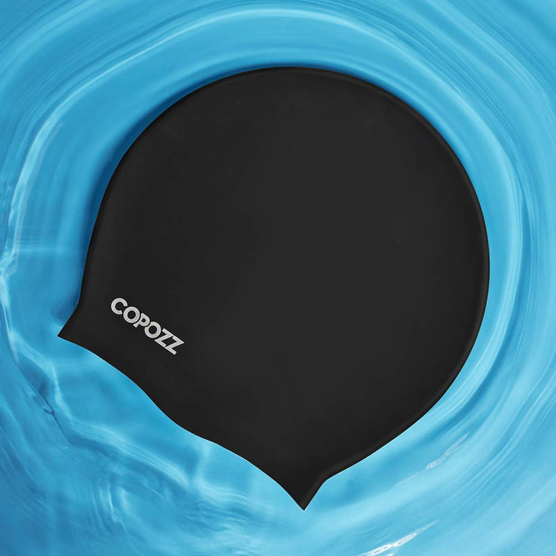 [Australia - AusPower] - COPOZZ Extra Large Swim Cap, Designed for Long Hair Braids Dreadlocks Weaves Hair Extensions Curls & Afros, Silicone Bathing Cap Swimming Hat for Women Men Black 