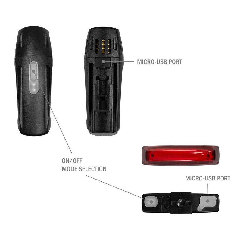 [Australia - AusPower] - BV Super Bright USB Rechargeable Bike Light Set, Headlight with Free Taillight, Three Light Modes, Water Resistant IP44 - Fits All Bicycles with Two Mounting Options 