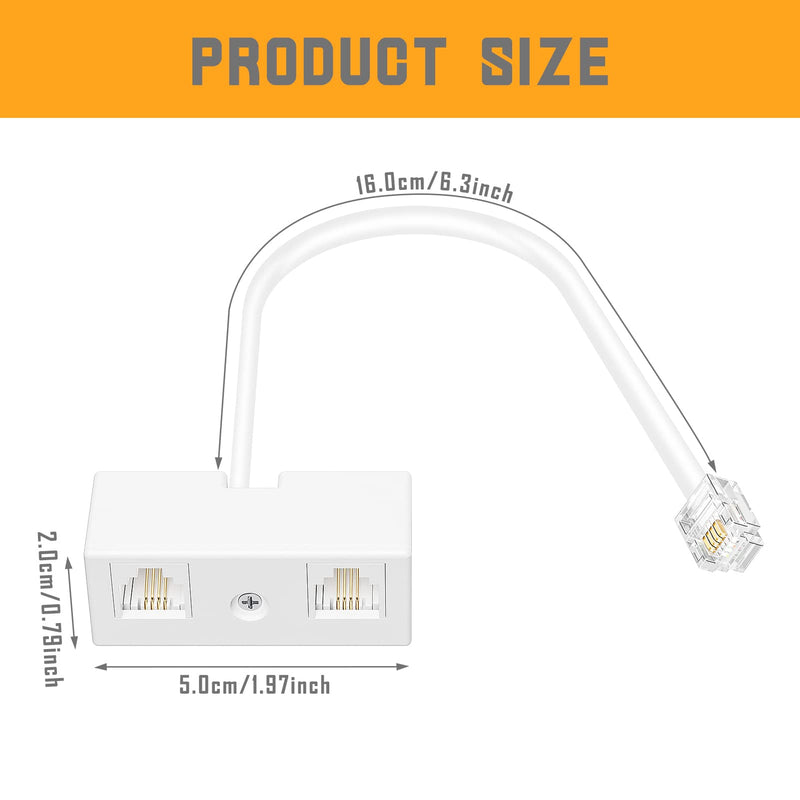 [Australia - AusPower] - Two Way Telephone Splitters, Uvital Male to 2 Female Converter Cable RJ11 6P4C Telephone Wall Adaptor and Separator for Landline (White, 2 Pack) White 