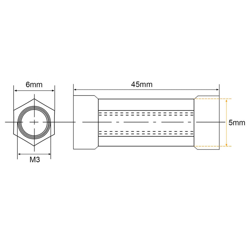 [Australia - AusPower] - uxcell Hex Aluminum Standoff Spacer Column M3x45mm,for RC Airplane,FPV Quadcopter,CNC,Black,5pcs 45mm Black 