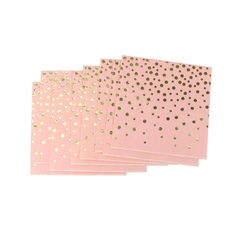 [Australia - AusPower] - Pink Luncheon Paper Napkins Stamped with Sparkle Gold Foil Dots - Folded 6.5 x 6.5 inch/Unfolded 13 x 13inch for Dinner Party, Cocktail, Bridal/Baby Shower, Birthday Party (48 Count) Polka Dots 