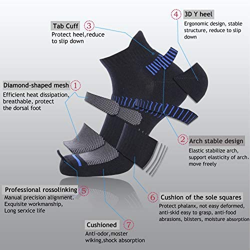 [Australia - AusPower] - Cooplus Mens Ankle Socks Athletic Cushioned Breathable Low Cut Tab With Arch Support-6Pairs 6-12 A1-black 6 Pairs 