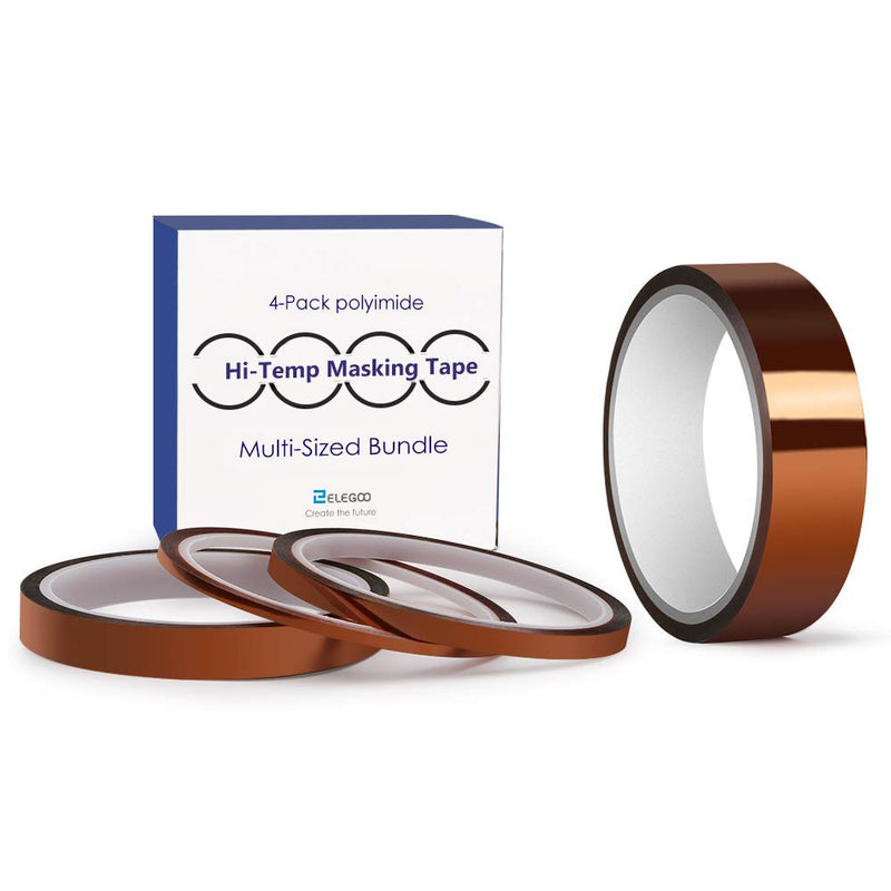 [Australia - AusPower] - High Temp Tape, ELEGOO 4 Pack Polyimide High Temperature Resistant Tape Multi-Sized Value Bundle 1/8’’, 1/4’’, 1/2’’, 1’’ with Silicone Adhesive for Masking, Soldering etc. 