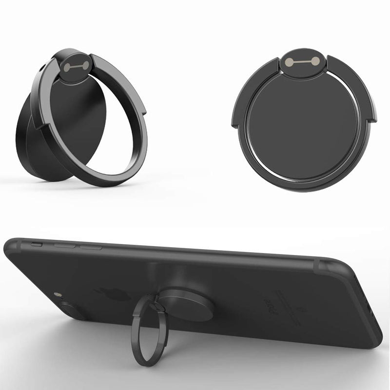 [Australia - AusPower] - Cute Phone Ring Stand Holder, Finger Ring Stand 360 Degree Rotation Thin Metal Phone Grip Kickstand Work on Magnetic Car Mount for iPhone Holder XR XS MAX 6S 7 8 Plus X (Black) 