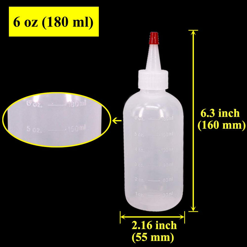 [Australia - AusPower] - Belinlen 12 Pack 6-Ounce Plastic Squeeze Bottles with 12pcs Red Tip Caps and Measurement - Good for Crafts, Art, Glue, Multi Purpose Set of 12 with 1 Red Funnel 6oz 12pack 