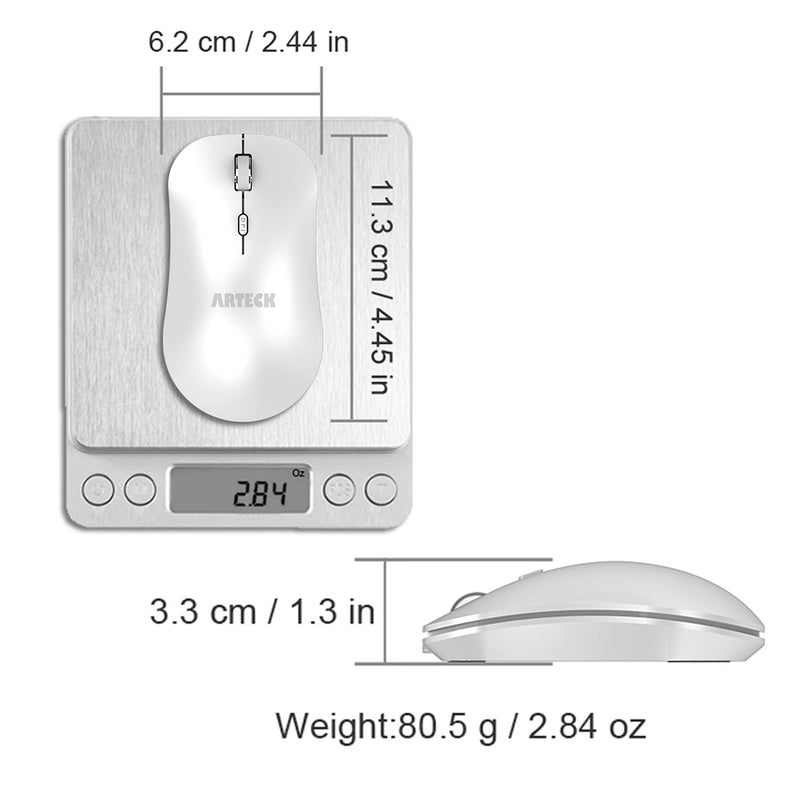 [Australia - AusPower] - Arteck 2.4G Wireless Mouse with Nano USB Receiver Ergonomic Design Silent Clicking for Computer / Desktop / PC / Laptop and Windows 10/8/7 Build in Rechargeable Battery - White 