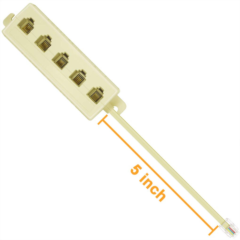 [Australia - AusPower] - NECABLES (1+1Pack) Phone Jack Splitter 5 Way RJ11 6P4C 1 Male to 5 Females with 5in Pigtail and Telephone Line Coupler for Landline and Fax Ivory 