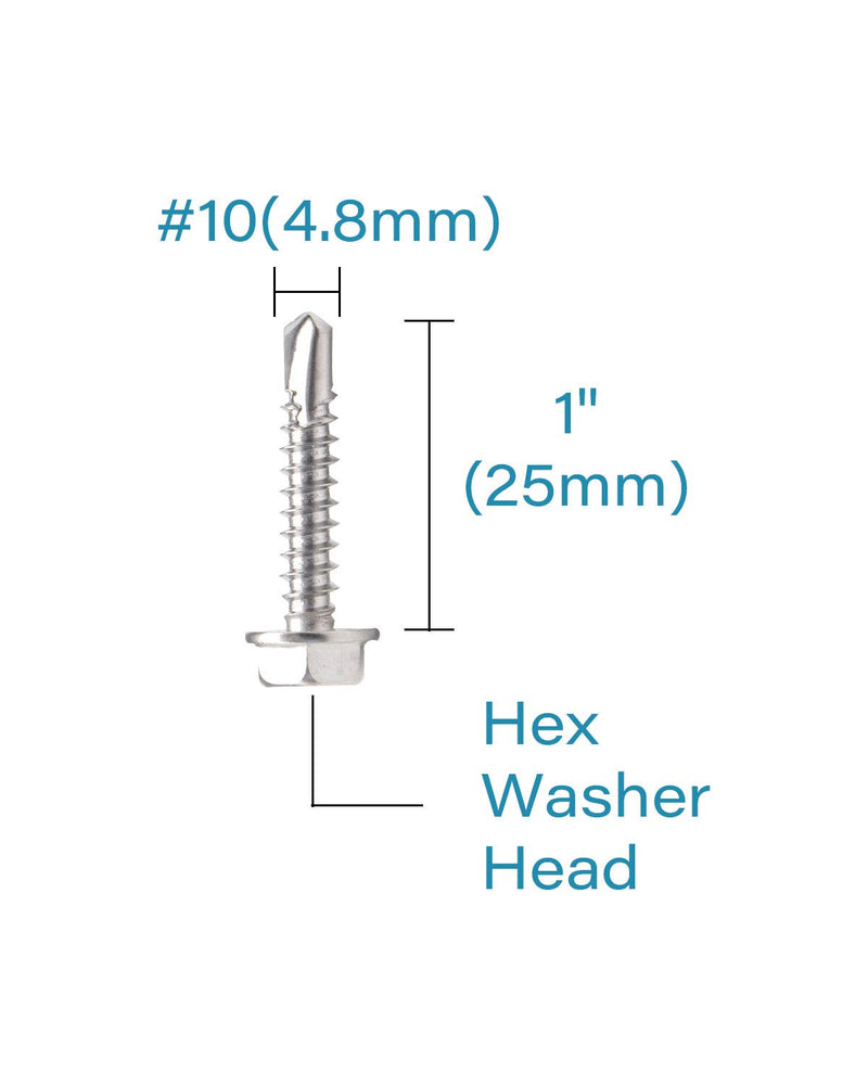 [Australia - AusPower] - IMScrews 50pcs #10 x 1" Stainless Hex Washer Head Self Drilling Screws, 410 Stainless Steel Full Thread Sheet Metal Tek Screws #10 x 1" 50 