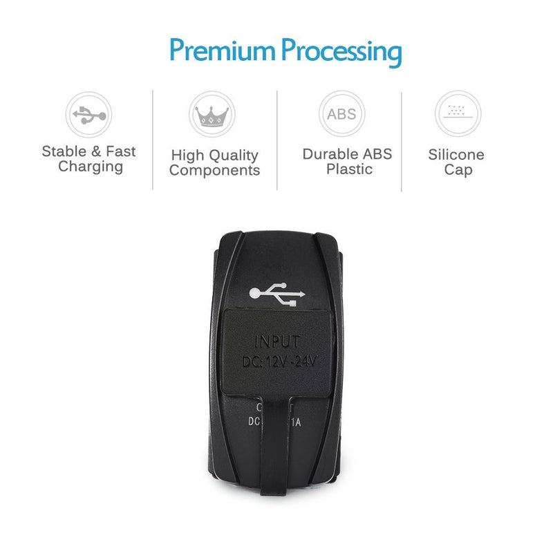 [Australia - AusPower] - MICTUNING Universal Rocker Style Car USB Charger - with Blue LED Light Dual USB Power Socket for Rocker Switch Panel 