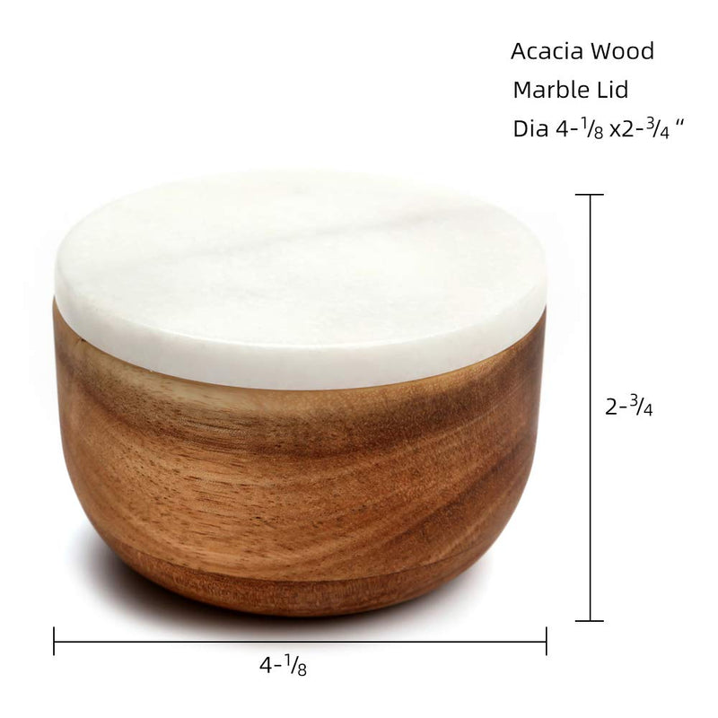 [Australia - AusPower] - jalz jalz Large Wood Salt Box with Spoon Spice Seasonings Keeper Solid Natural Acacia Base White Marble Lid Elegant Design Decorative Boxes Big Capacity White Cover 
