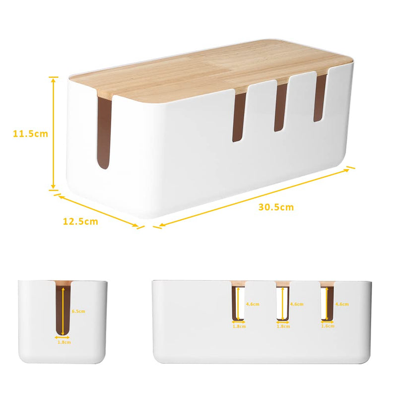 [Australia - AusPower] - Cable Management Box by Baskiss, 12x5x4.5 inches, Wood Lid, Cord Organizer for Desk TV Computer USB Hub System to Cover and Hide & Power Strips & Cords 