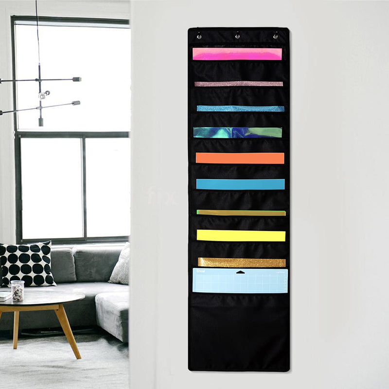 [Australia - AusPower] - ZENXUS Hanging Organizer, 12x12 Paper Storage, Deep Pocket Vinyl Holder, for Cardstock, Scrapbook, Craft Paper, 3 Door Hooks Included 10 Pocket x1 