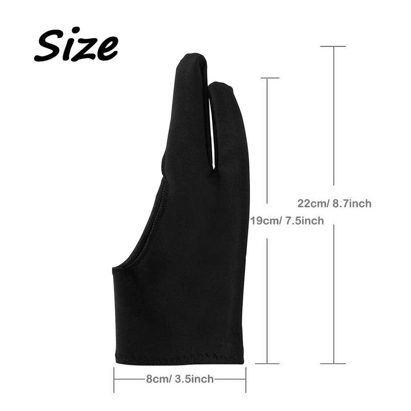 [Australia - AusPower] - Bestgle Artist Drawing Glove, 2-Fingers Graphic Drawing Glove Left & Right Hand Use for Light Box, Graphic Tablet, Pen Display, iPad Pro Pencil(6 Pack, Black) 