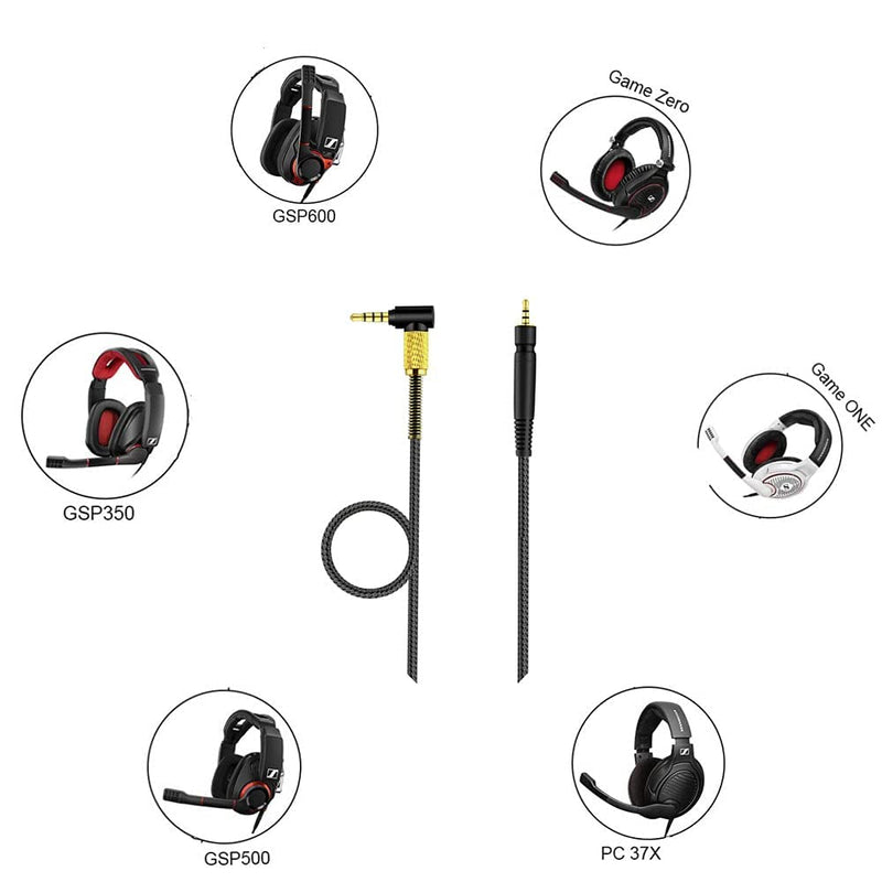 [Australia - AusPower] - Sqrgreat GSP 600 Replacement Cable Audio Cord Compatible with Sennheiser Game Zero Game ONE, GSP500 GSP600 GSP350, PC 37X PC 373D Gaming Headphones (4.9ft/1.5m) 