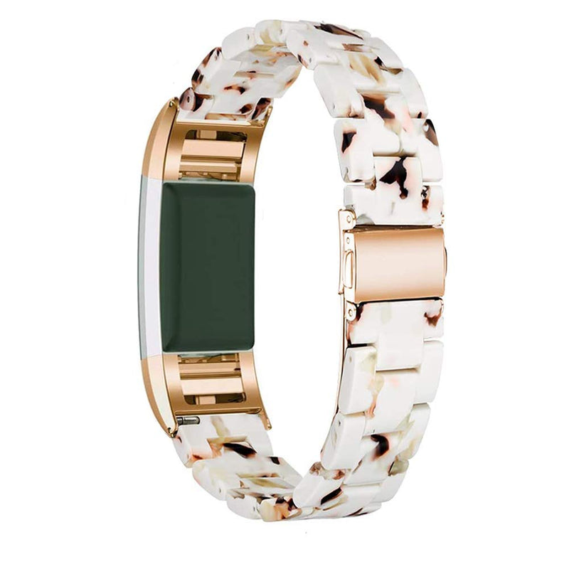 [Australia - AusPower] - Ayeger Resin Band Compatible with Fitbit Charge 2/2 HR,Women Men Resin Accessory Rose Gold Buckle Band Wristband Strap Blacelet for Fitbit Charge 2/2 HR Smart Watch Fitness(Nougat White) Nougat White 