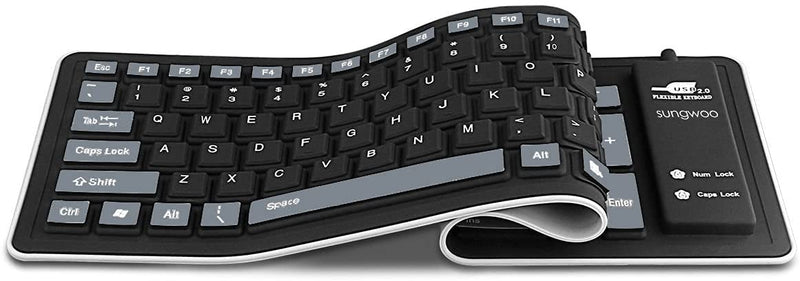 [Australia - AusPower] - sungwoo Foldable Silicone Keyboard USB Wired Waterproof Rollup Keyboard for PC Notebook Laptop (Black+Grey) 