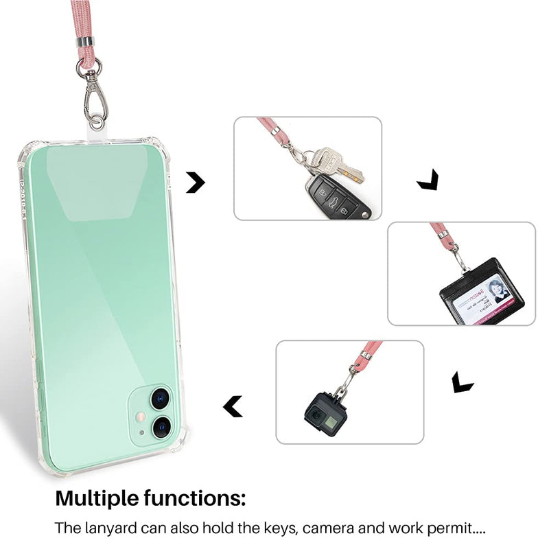 [Australia - AusPower] - Mobile Phone Lanyard Universal Cell Phone Adjustable Nylon Neck Strap Neck Lanyard and Anti-Lost Crossbody Pocket Cell Phone Lanyard Neck Strap with 2 Transparent Pads Fit All Smartphones Pink Pink 2 Transparent Pads 