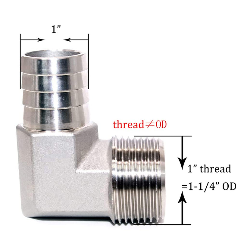 [Australia - AusPower] - Joywayus Stainless Steel Hose Fitting 90 Degree Elbow 1" Barb x 1" NPT Male Pipe Water/Fuel/Air 