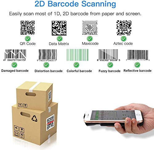 [Australia - AusPower] - Upgraded Eyoyo 2D Bluetooth Android Barcode Scanner, Portable Back Clip Wireless 1D 2D QR Barcode Reader PDF417 Data Matrix Code Image Scanning Compatible with iPhone, iOS 