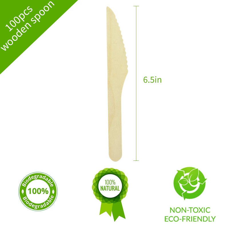 [Australia - AusPower] - Disposable Wooden Cutlery Set- Eco-Friendly 100% Compostable Biodegradable, Natural Wooden Utensils, for Graduation,Parties, Weddings, Camping (100 knifes) 100 knifes 