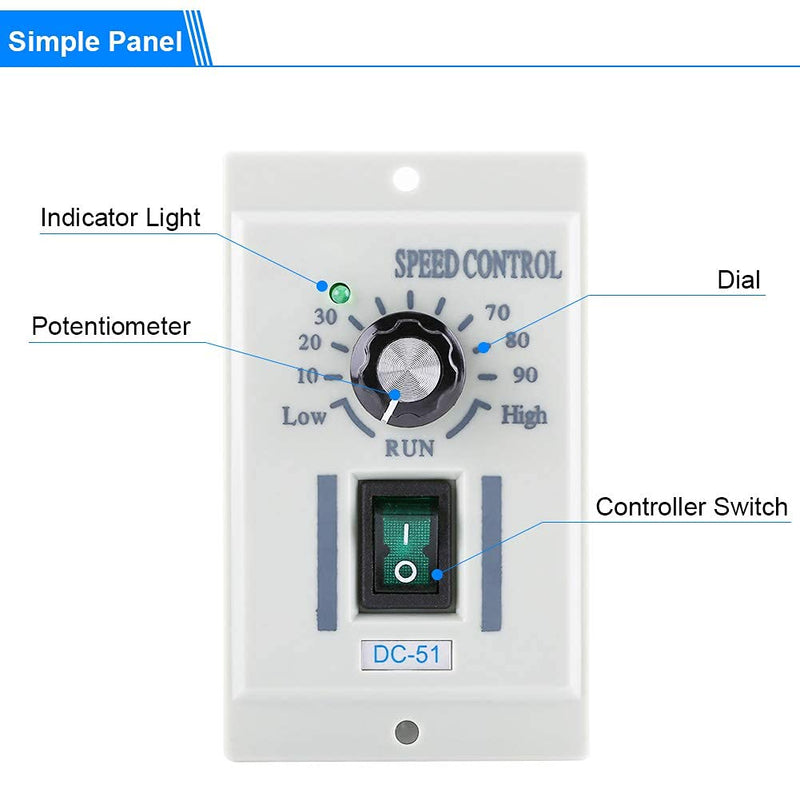 [Australia - AusPower] - DC Motor Speed Controller AC 110V Input DC 24V-90V Output Motor Speed Controller Switch Electric Speed Regulator for Permanent Magnet DC Motor 400W DC-51 