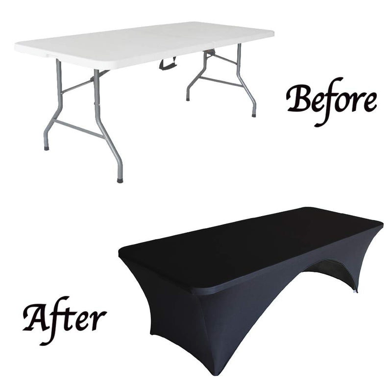 [Australia - AusPower] - Eurmax USA Spandex Table Cover 6 ft. Fitted 30+ Colors Polyester Tablecloth Stretch Spandex Table Cover-Table Toppers,6 FT Table Cover Open Back（6Ft,Black） Black 