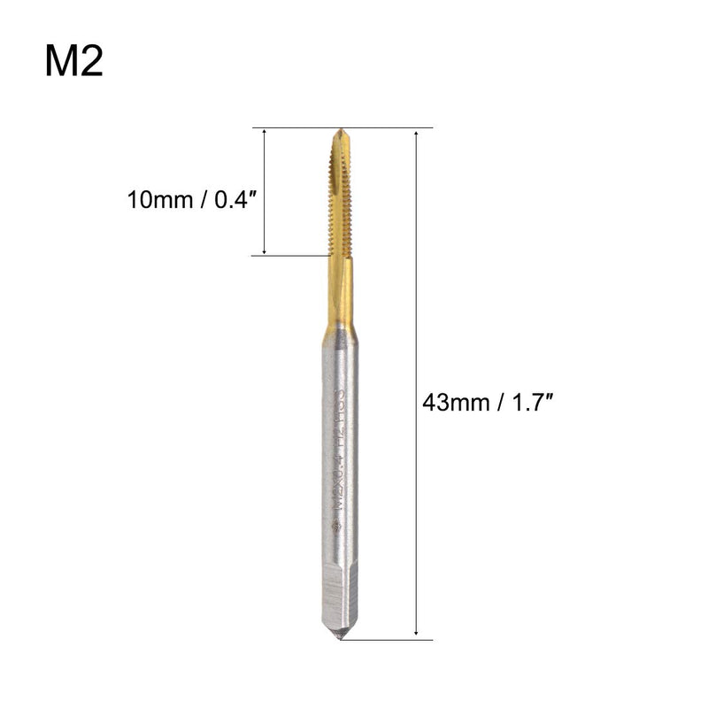 [Australia - AusPower] - uxcell Spiral Point Plug Threading Tap M2 x 0.4 Thread, Ground Threads H2 3 Flutes, High Speed Steel HSS 6542, Titanium Coated, Round Shank with Square End 