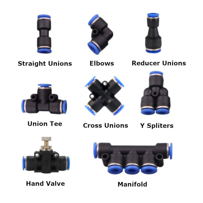 [Australia - AusPower] - 22 Pcs Push to Connect Fittings Kit, 1/4" 6mm Od Quick Release Connectors, 3 Elbows, 3 Union Tee, 3 Y Splitters 3 Straight Unions, 3 Reducer Unions, 3 Cross Unions, 2 Hand Valves, 2 Manifold 