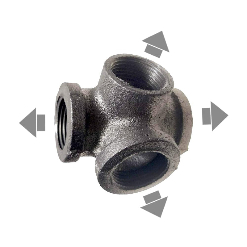 [Australia - AusPower] - AGUTEA Right Angle Black Malleable Iron Tee Fitting 4-Way Side Exit Elbow Connector (1-Pack) (3/4 INCH) 3/4 INCH 