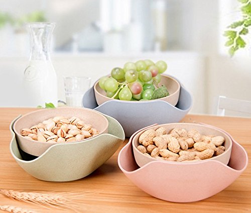 [Australia - AusPower] - Bamboo's Grocery Double Dish Snack Bowl For Pistachios, Peanuts, Edamame, Cherries, Nuts, with Shell Storage, Green 