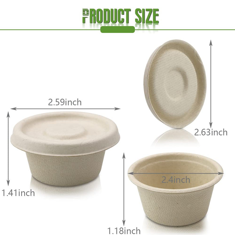 [Australia - AusPower] - Vmiapxo 60 Sets 2oz Natural Bagasse Fiber Condiment Cups with Lids, Compostable Sauce Condiment Containers Disposable Paper Dishes Serving Sample Cups for Snack Tasting Charcuterie 