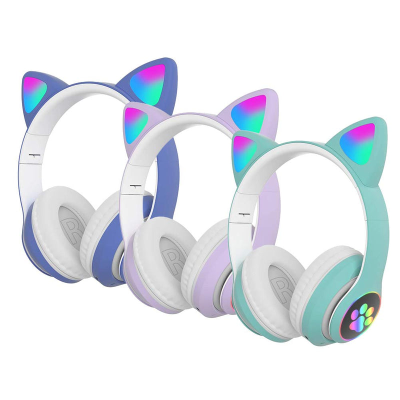 [Australia - AusPower] - EMVANV Cute Cat Ear Headphones, LED Lights Wireless Bluetooth 5.0 Headset for PC Tablet FM Radio Gift Stereo Kids Adult Foldable Gaming Headphones Black 