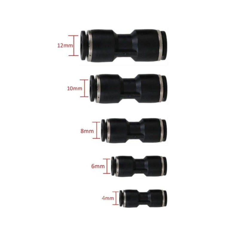 [Australia - AusPower] - Straight Push Connectors, Quick Release Plastic Push to Connect Fittings Tube Kit, 50 Pcs Black Air Line Fittings for 5/32 1/4 5/16 3/8 1/2 Tube 