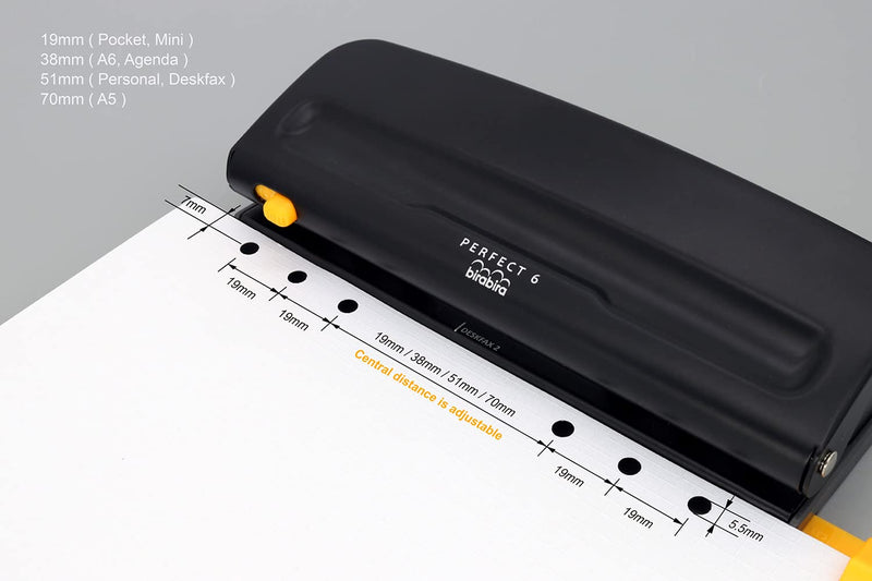 [Australia - AusPower] - Bira Craft Adjustable 6 Hole Punch, Black, 8 Sheet Capacity, Mini/Pocket A3/ A4 / A5 / A6 / Agenda/Personal/Deskfax, Performance Guaranteed 