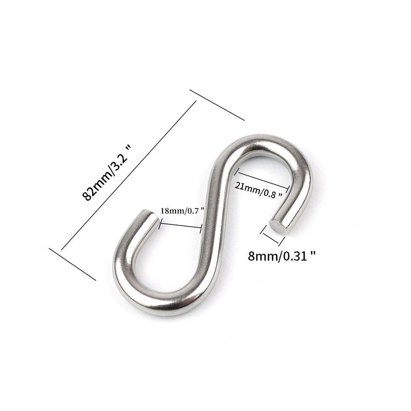 [Australia - AusPower] - Hamineler 5 Pack 304 Stainless Steel S Shaped Hooks 3.2Inch Long 5/16 Inch Thickness Heavy Duty S Metal Hanging Hooks 