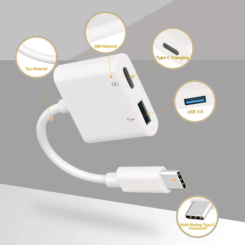 [Australia - AusPower] - USB C OTG Adapter with Power, 2 in 1 USB C to USB Female with 60W PD Charging Adapter Compatible with iPad Pro, Samsung Galaxy S22/S21/S20/Note10, Google Pixel 4/4XL Google Chromecast with Google TV White 
