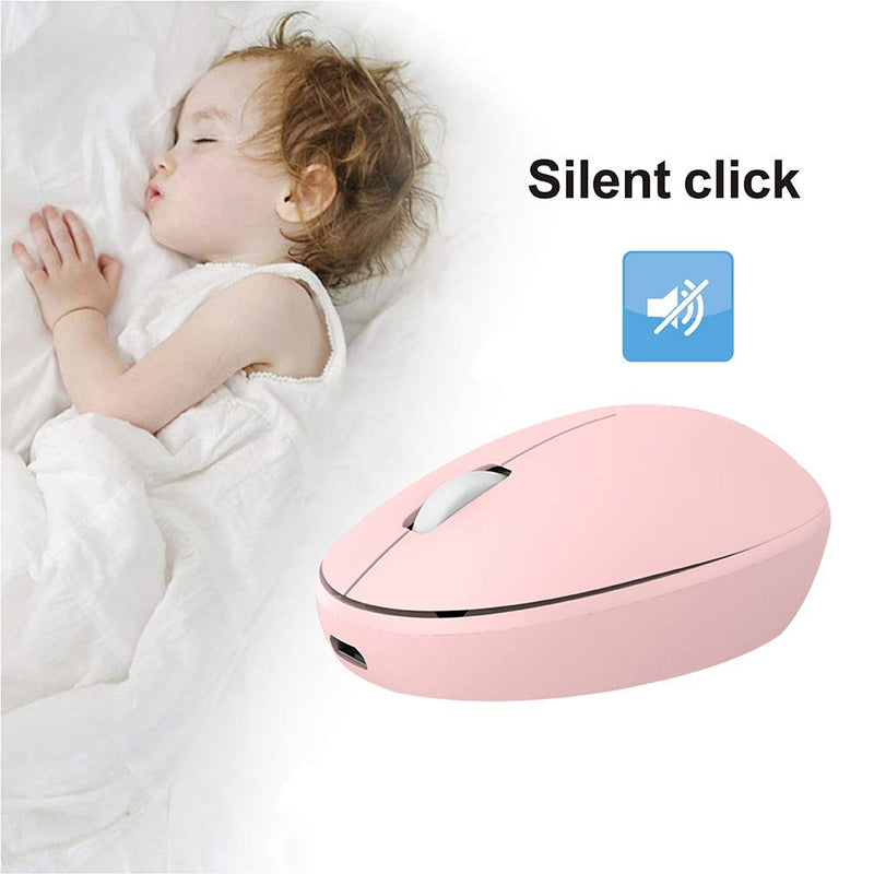 [Australia - AusPower] - TENMOS Mini Rechargeable Wireless Mouse, 2.4GHz Optical Travel Mouse Slient Wireless USB Computer Mouse for Kids/Girls, Auto Sleeping, 3 Buttons, 1000 DPI Compatible with Laptop, PC, Computer (Pink) pink 