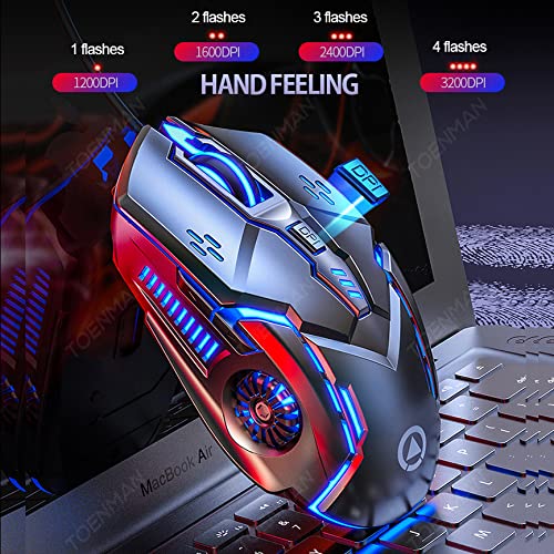 [Australia - AusPower] - Gaming Mouse Wired,6 Buttons, 4 Adjustable DPI Up to 3200 DPI, 7 Circular & Breathing LED Light, Multifunction Wired Mouse Used for Games and Office (Black) Black 