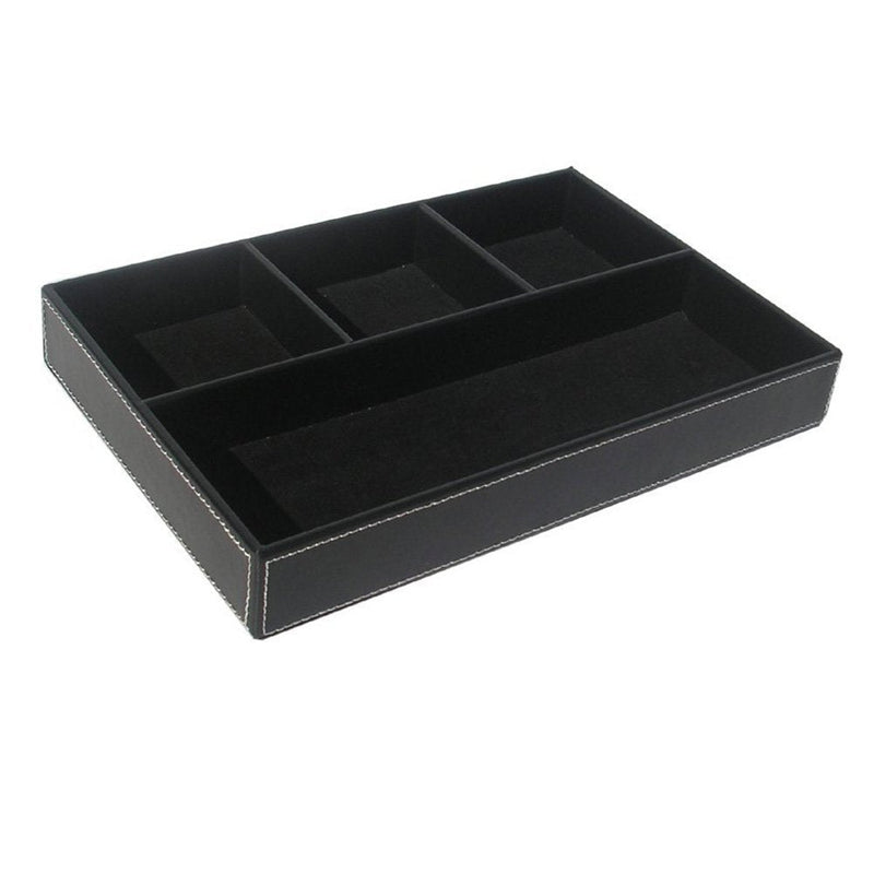 [Australia - AusPower] - KINGFOM 4-Compartment Leather Drawer Tray Desk Stationery Sundries Gadget Organizer Storage Box Pen Pencil Holder Container Black 