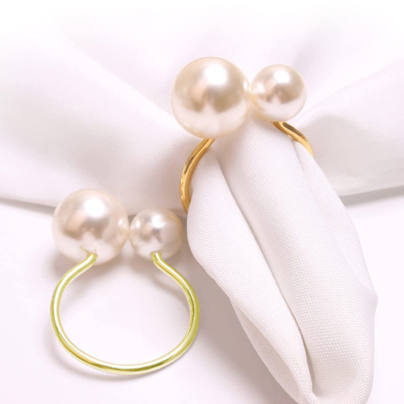 [Australia - AusPower] - SunEuhue Napkin Rings in Gift Box - 6PCS Gold Serviette Buckle Holder for Wedding Party Holiday Banquet Christmas Dinner Table Decorations (DoublePearl Gold06) Doublepearl Gold06 