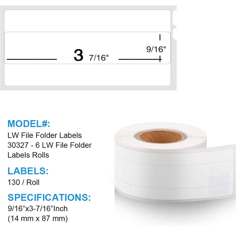[Australia - AusPower] - Labelife Compatible Dymo File Folder Labels Replacement for dymo Label 30327 ( 30576 ) 9/16"x 3-7/16" LW Labels for Dymo LabelWriter 450, 450 Turbo, 450 Twin Turbo, 450 Duo, 4XL, 400 Printer, 6 Rolls 