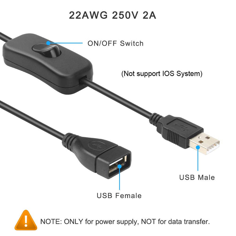 [Australia - AusPower] - Electop 2 Pack Male to Female USB Cable with On/Off Switch, USB Extension Inline Rocker Switch for Driving Recorder, LED Desk Lamp, USB Fan, LED Strips Black 