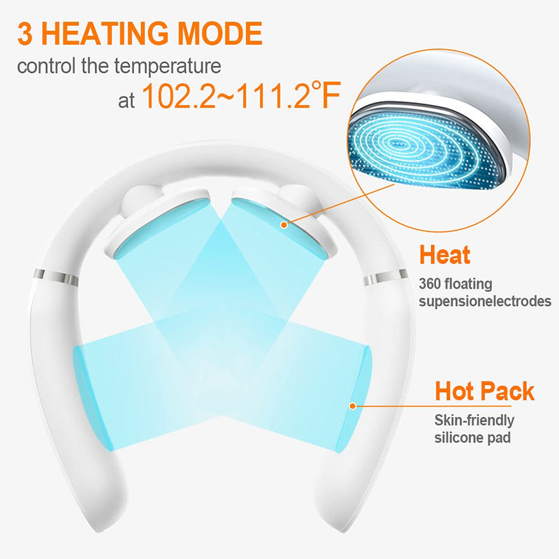 [Australia - AusPower] - Neck Massager with Heat-Congshin Intelligent Portable Neck Massager for Pain Relief, Cordless Pulse Neck Massager with Voice Broadcast & 6 Modes 16 Levels Intensity Massage for Office Home Outdoor Use 