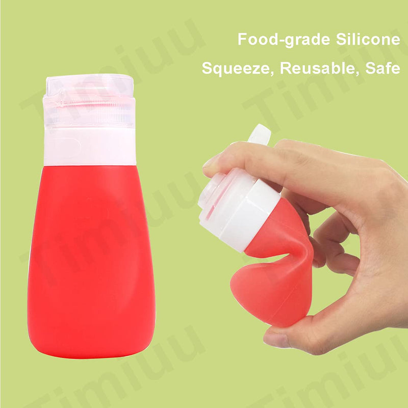 [Australia - AusPower] - Timiuu Squeeze Salad Dressing Bottles with Cleaning Brush | Portable Sauce Bottles Condiment Bottles | Dressing to Go for Lunch | 2 OZ, Set of 4 | Food-grade Silicone, BPA Free 