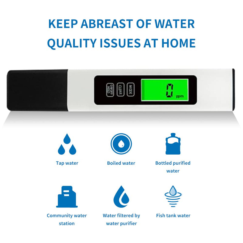 [Australia - AusPower] - PHEPUS TDS Water Digital Tester Kit Zero Water Meter 0-9990 ppm Waterproof with 4-in-1 Feature Stabilizes Readout for Aquaculture Colloidal Silver Wine Pool Hardness Salinity - Leather Case (White) 